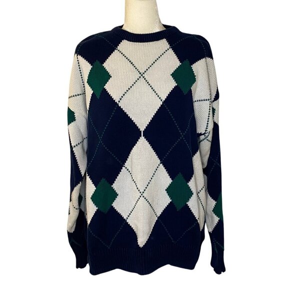 Vintage Claiborne Preppy Argyle Pattern Sweater - XL - Picture 1 of 7